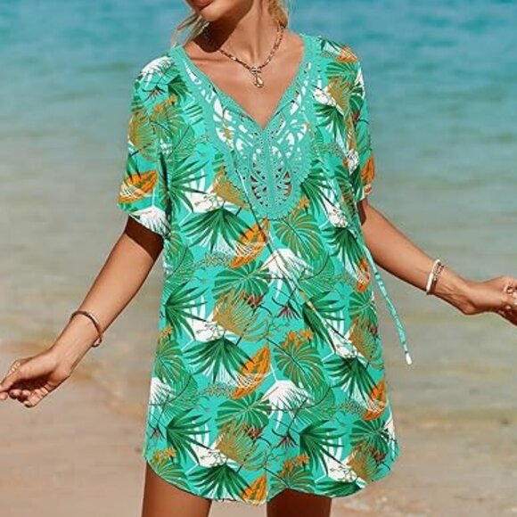 SimpleFun "Swimsuit Coverup" Lace Crochet- V Neck- Dress Beach Cover Up - Picture 11 of 15